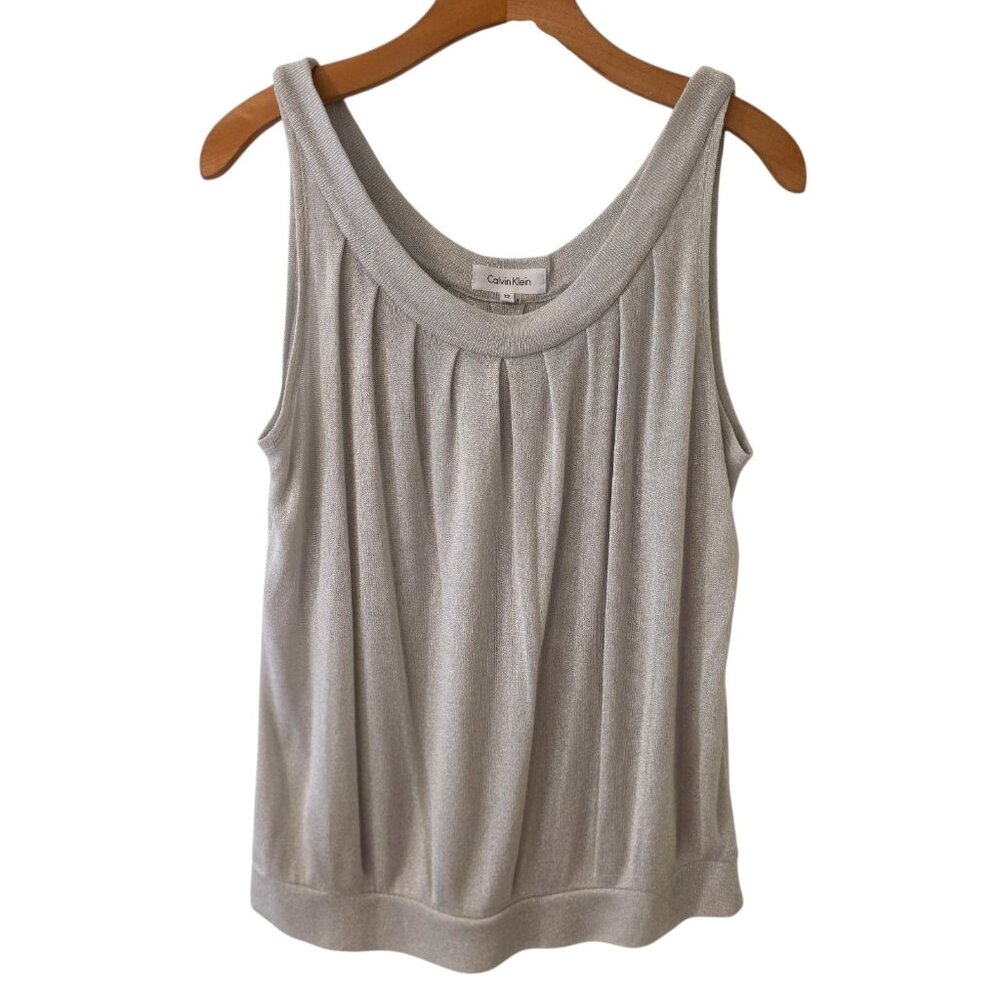 Calvin Klein Sleeveless Blouse Silver Metallic Sz 12 Party Fun Top